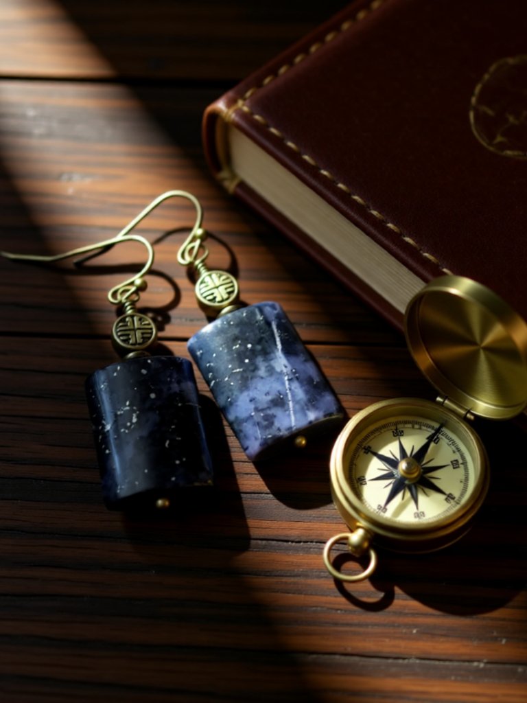 Deep Blue Jasper Earrings Starry Night Stones Handmade Boho Minimalist